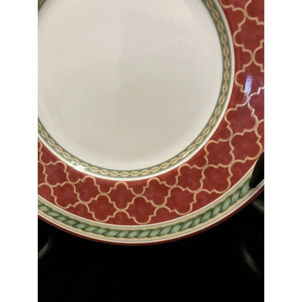 Fitz & Floyd Porcelain Sonoma Coral Arabesque Green Rope Edge Replacement Plate